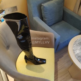 Balenciaga Autumn Winter Black Patent Leather Knee High Heels Boots