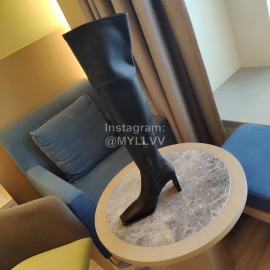 Balenciaga Autumn Winter Black Leather Knee High Heels Boots