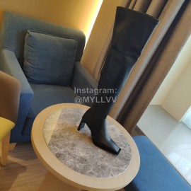 Balenciaga Autumn Winter Black Leather Knee High Heels Boots