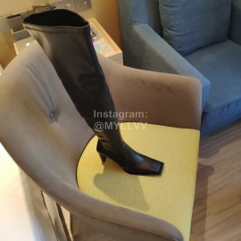 Balenciaga Autumn Winter Black Leather Knee High Heels Boots