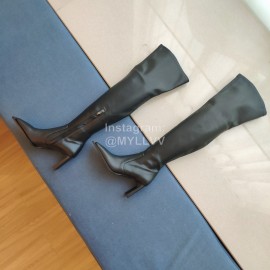 Balenciaga Autumn Winter Black Leather Knee High Heels Boots
