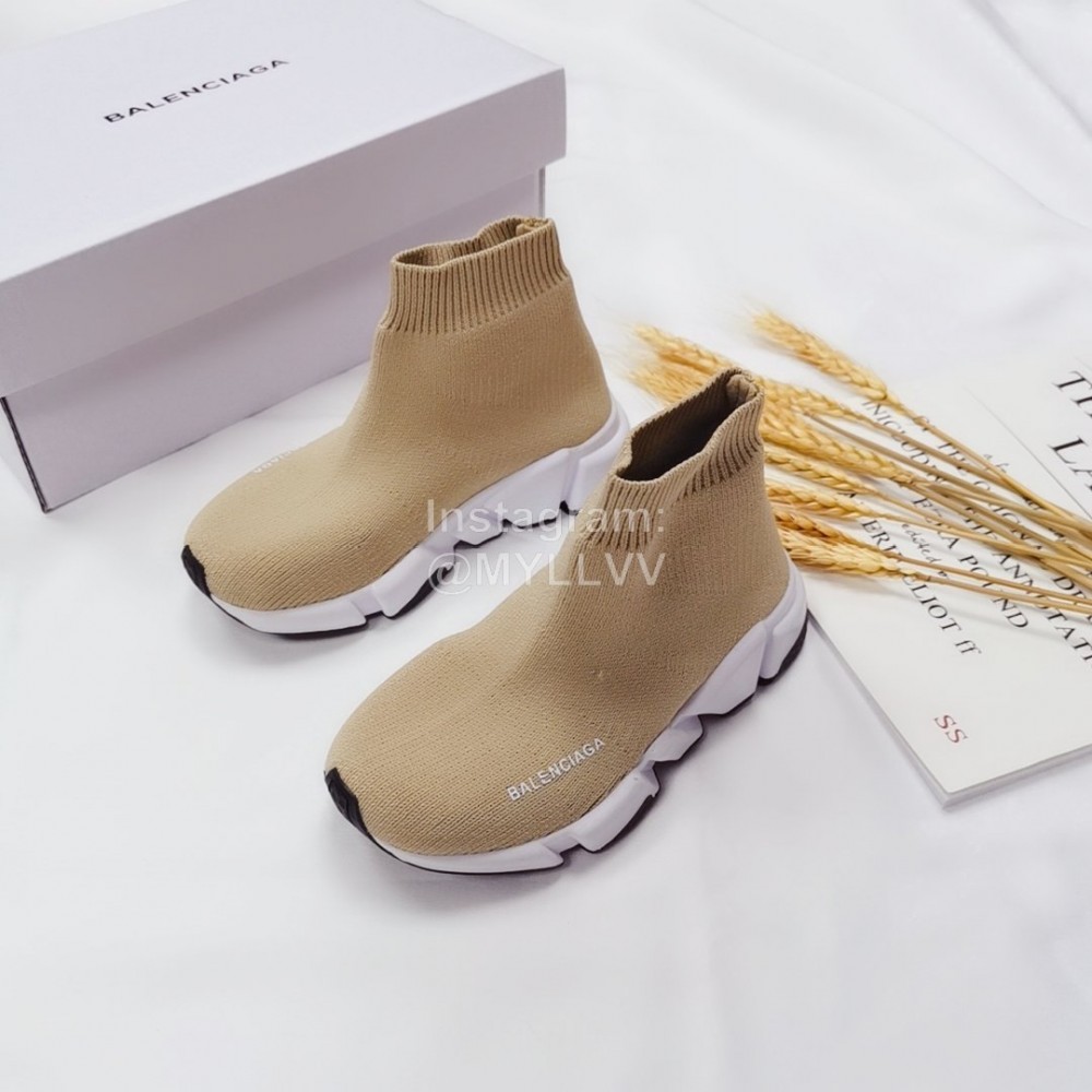 Balenciaga Breathable Stretch Cloth Socks Boots For Kids Khaki