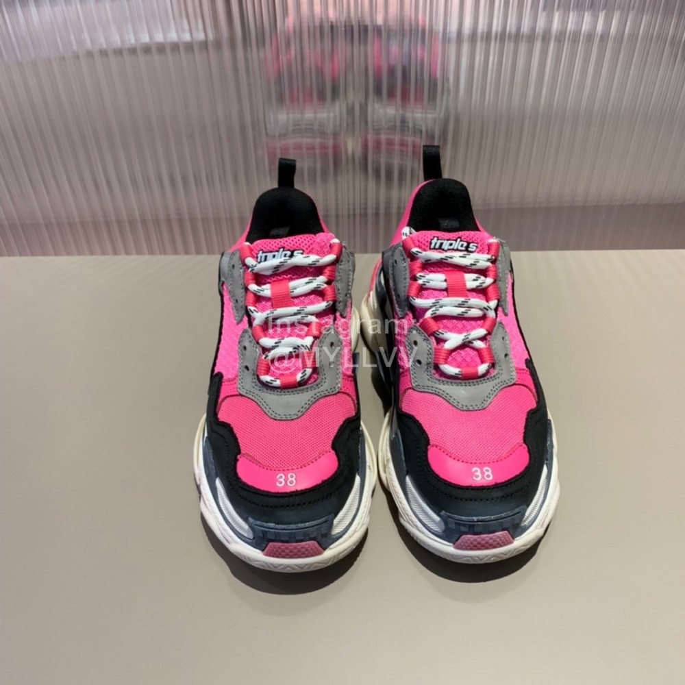 Balenciaga Triples New Thick Soles Sneakers For Men And Women Rose Red
