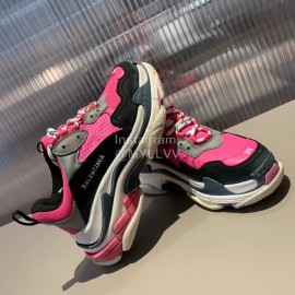 Balenciaga Triples New Thick Soles Sneakers For Men And Women Rose Red