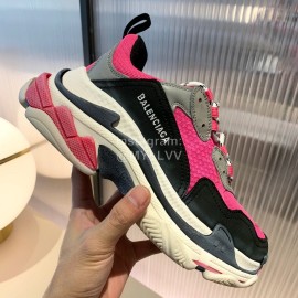 Balenciaga Triples New Thick Soles Sneakers For Men And Women Rose Red