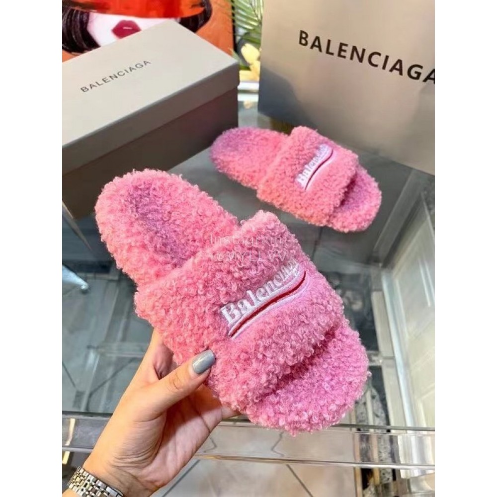 Balenciaga Winter Wool Slippers For Women Pink