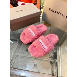 Balenciaga Winter Wool Slippers For Women Pink