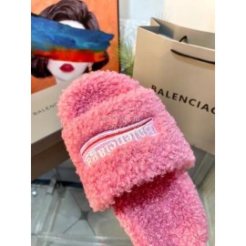 Balenciaga Winter Wool Slippers For Women Pink