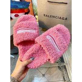 Balenciaga Winter Wool Slippers For Women Pink
