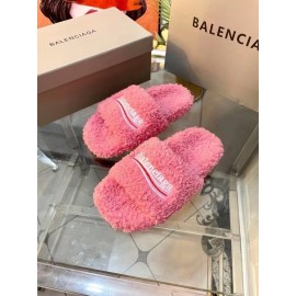 Balenciaga Winter Wool Slippers For Women Pink