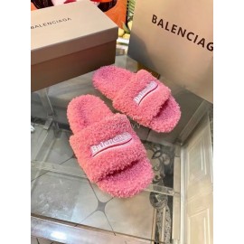 Balenciaga Winter Wool Slippers For Women Pink