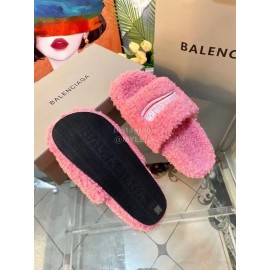 Balenciaga Winter Wool Slippers For Women Pink
