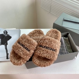 Balenciaga Winter Fur Slippers For Women Brown