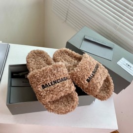 Balenciaga Winter Fur Slippers For Women Brown