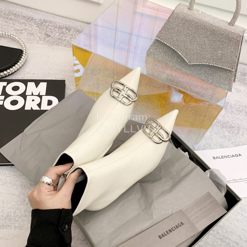 Balenciaga Cowhide High Heel Boots For Women White