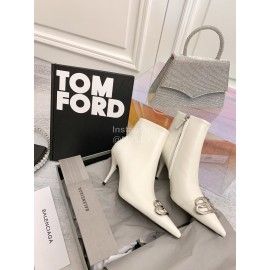 Balenciaga Cowhide High Heel Boots For Women White