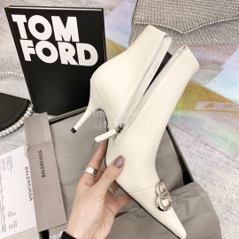 Balenciaga Cowhide High Heel Boots For Women White