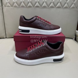 Bally Cowhide Lace Up Casual Sneakers For Men Wine Red
