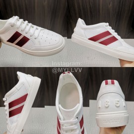 Bally Soft Calfskin Mesh Lace Up Sneakers For Men Red