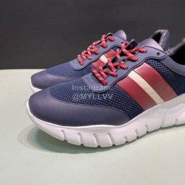 Bally Calf Leather Mesh Sneakers For Men Navy