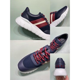 Bally Calf Leather Mesh Sneakers For Men Navy