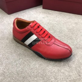 Bally Spring Summer Calf Leather Casual Sneakers For Men Red