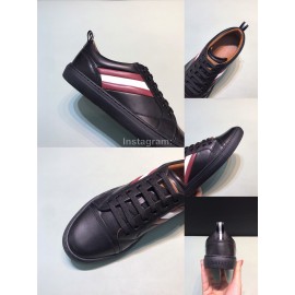 Bally Stripe Calf Leather Casual Sneakers Black For Men 