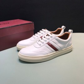 Bally Stripe Classic Calf Leather Casual Sneakers For Men White