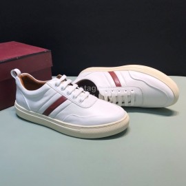 Bally Stripe Classic Calf Leather Casual Sneakers For Men White