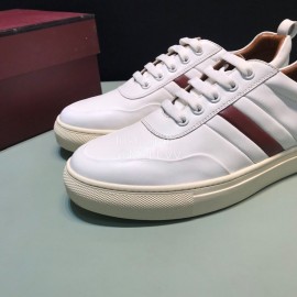 Bally Stripe Classic Calf Leather Casual Sneakers For Men White