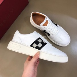 Bally Fashion Plaid Calfskin Casual Sneakers For Men White
