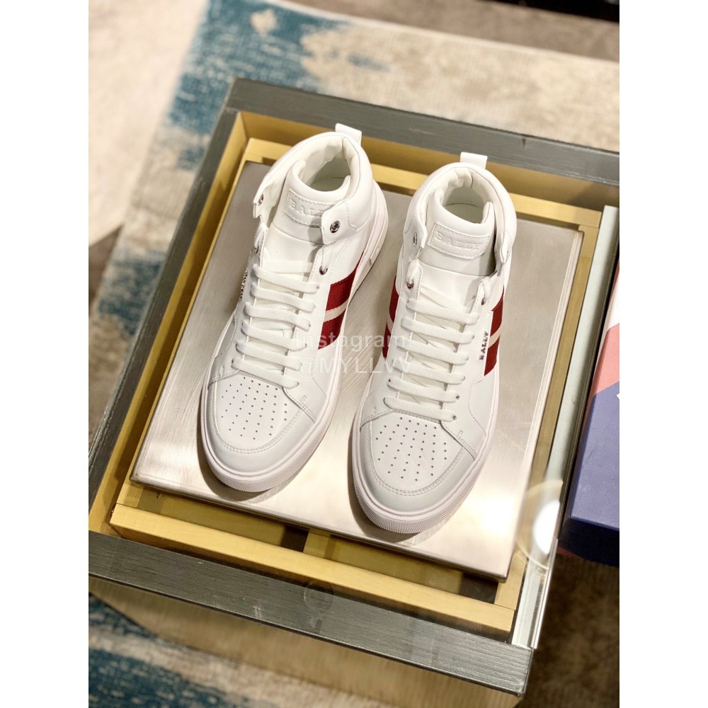 Bally Fashion Calfskin High Top Casual Board Shoes For Men White