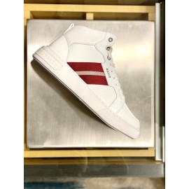 Bally Fashion Calfskin High Top Casual Board Shoes For Men White