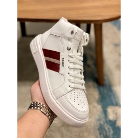 Bally Fashion Calfskin High Top Casual Board Shoes For Men White