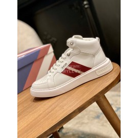 Bally Fashion Calfskin High Top Casual Board Shoes For Men White