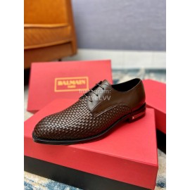 Balmain Woven Calf Leather Lace Up Shoes For Men Brown