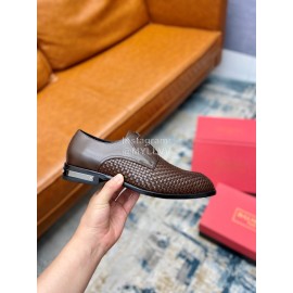 Balmain Woven Calf Leather Lace Up Shoes For Men Brown