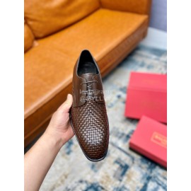 Balmain Woven Calf Leather Lace Up Shoes For Men Brown