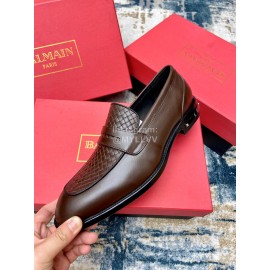 Balmain Woven Calf Leather Shoes For Men Brown