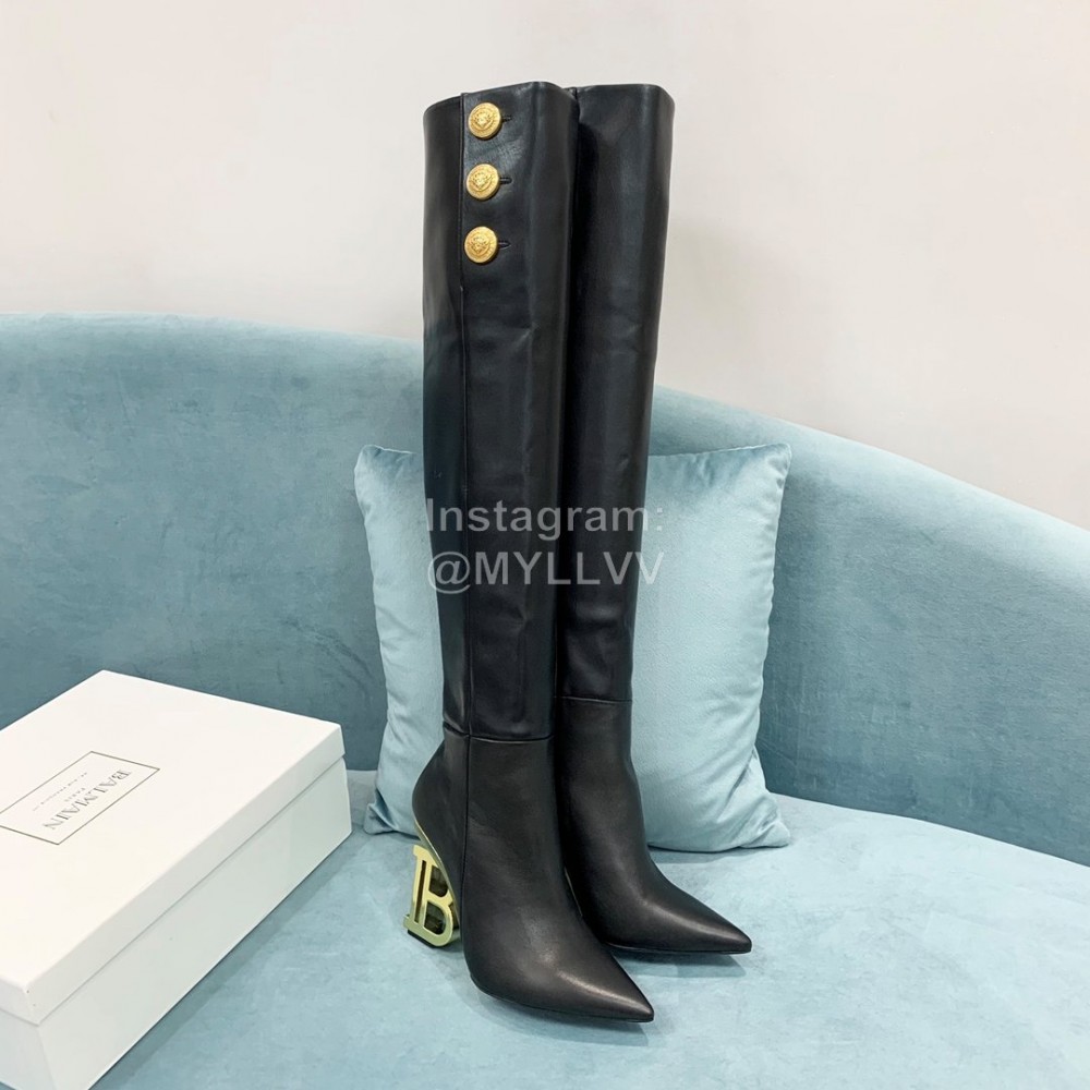 Balmain Autumn Winter New Cowhide Pointed B Heel Boots For Women Black