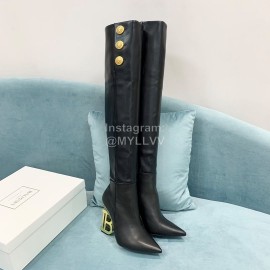Balmain Autumn Winter New Cowhide Pointed B Heel Boots For Women Black