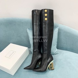 Balmain Autumn Winter New Cowhide Pointed B Heel Boots For Women Black