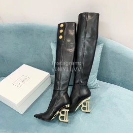 Balmain Autumn Winter New Cowhide Pointed B Heel Boots For Women Black