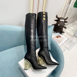 Balmain Autumn Winter New Cowhide Pointed B Heel Boots For Women Black