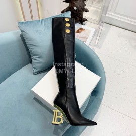 Balmain Autumn Winter New Cowhide Pointed B Heel Boots For Women Black