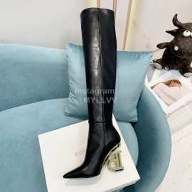 Balmain Autumn Winter New Cowhide Pointed B Heel Boots For Women Black