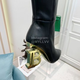 Balmain Autumn Winter New Cowhide Pointed B Heel Boots For Women Black