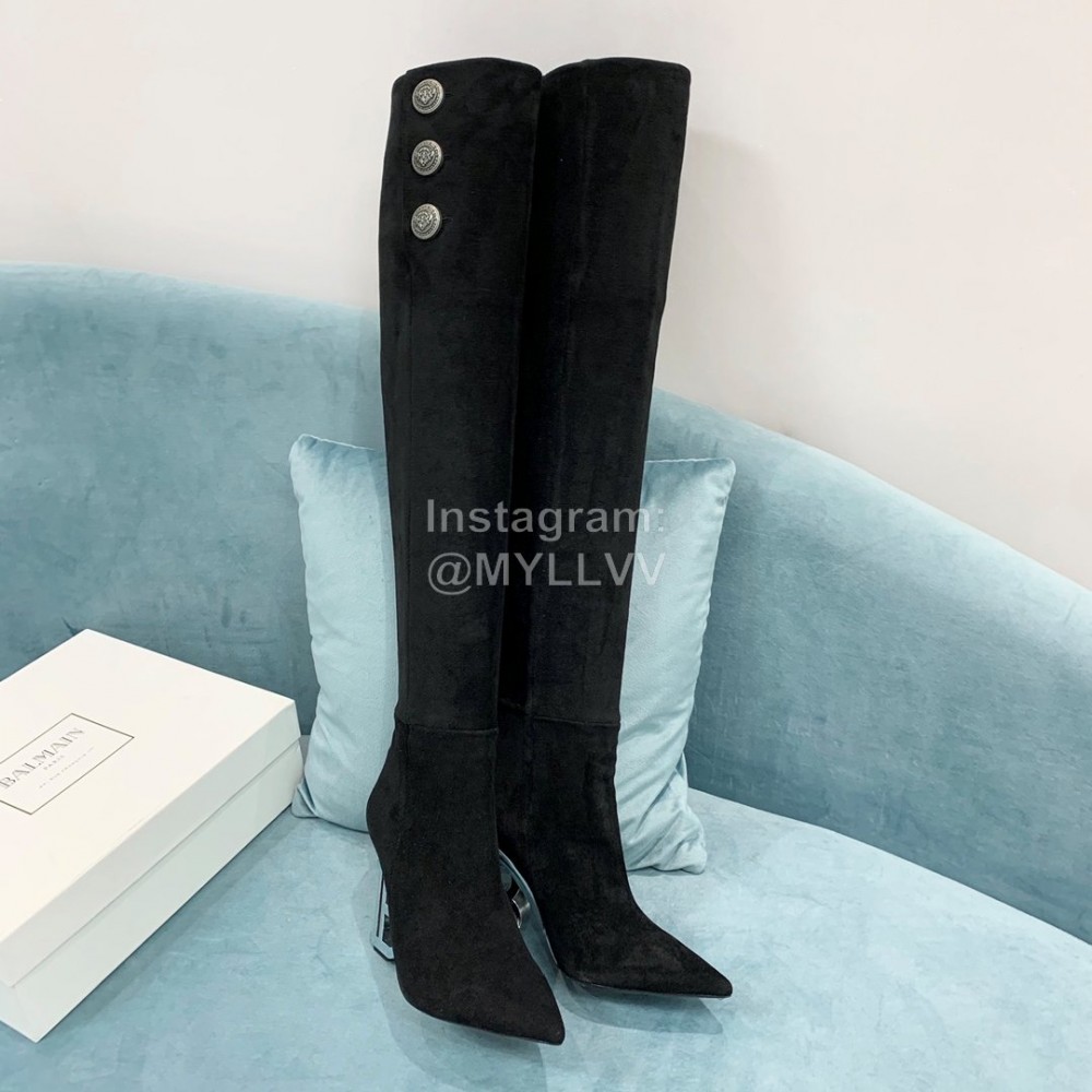 Balmain Autumn Winter New Velvet Cowhide Pointed B Heel Boots For Women