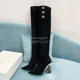 Balmain Autumn Winter New Velvet Cowhide Pointed B Heel Boots For Women
