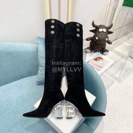 Balmain Autumn Winter New Velvet Cowhide Pointed B Heel Boots For Women